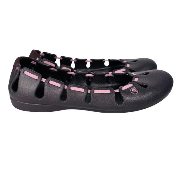 Crocs Springi Ballet Flats Women 8 Chocolate Brown‎ Pink Slip On Round Toe - Picture 1 of 11